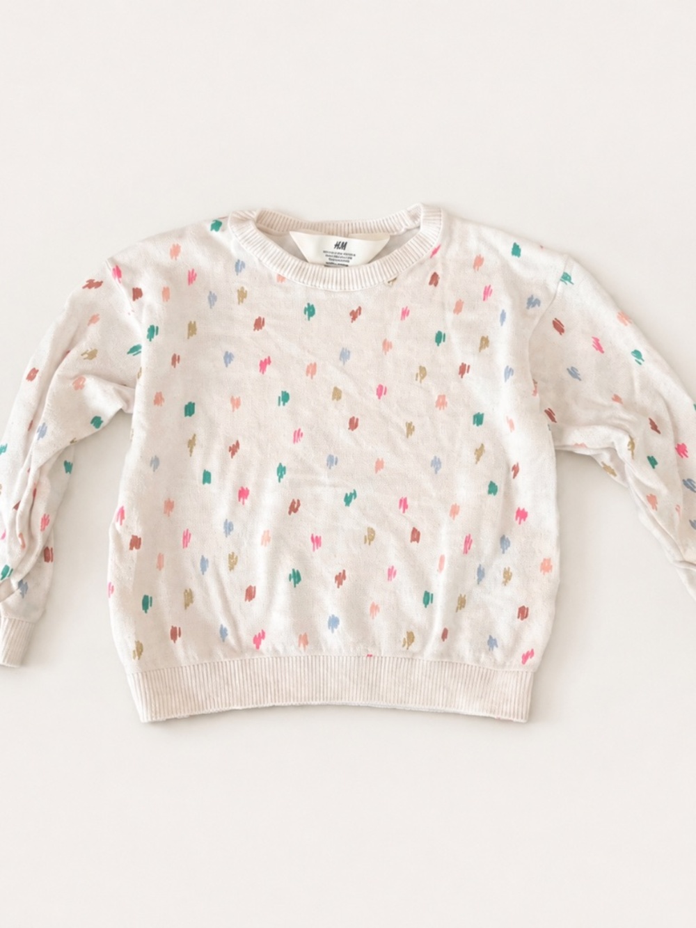 H&M Girls Ivory Multicolor Dot Knit Sweater Size 2T